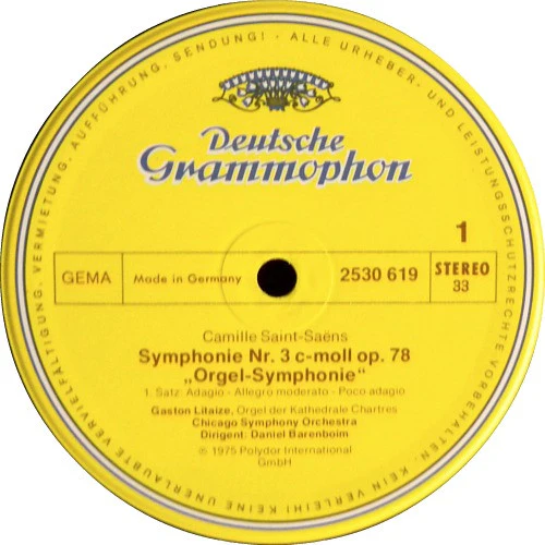 Camille Saint-Saëns, Gaston Litaize, Chicago Symphony Orchestra, Daniel Barenboim – Symphony No.3 "Organ" = „Orgel-Symphonie“ (VG+/VG+) – LP, DE 1981 - Image 3