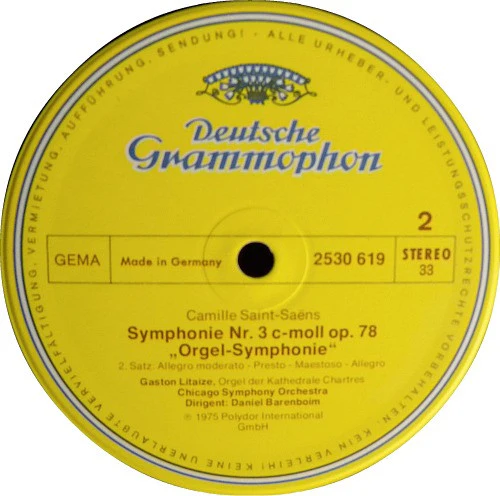 Camille Saint-Saëns, Gaston Litaize, Chicago Symphony Orchestra, Daniel Barenboim – Symphony No.3 "Organ" = „Orgel-Symphonie“ (VG+/VG+) – LP, DE 1981 - Image 4