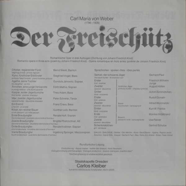 Carl Maria von Weber, Gundula Janowitz, Edith Mathis, Peter Schreier, Theo Adam, Staatskapelle Dresden, Carlos Kleiber – Der Freischütz (E/VG) – 3xLP, DE - Image 4