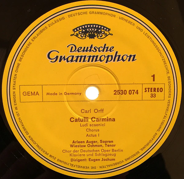 Carl Orff, Arleen Auger, Wiesław Ochman, Chor Der Deutschen Oper Berlin, Eugen Jochum – Catulli Carmina (NM/E) – LP, DE 1971 - Image 3