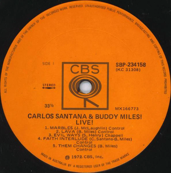 Carlos Santana, Buddy Miles – Carlos Santana And Buddy Miles! Live! (VG+/VG+) – LP, AU 1972 - Image 2