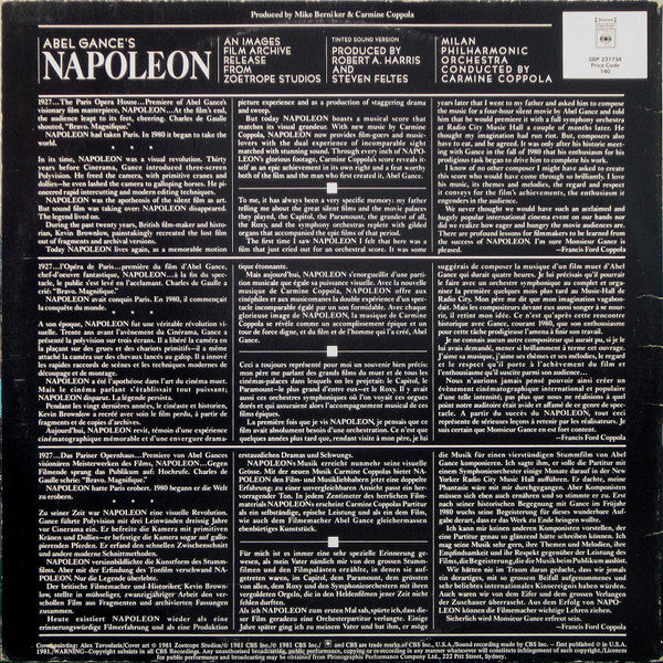 Carmine Coppola, Orchestra Sinfonica Di Milano – Napoleon (E/VG+) – LP, AU 1981 - Image 4