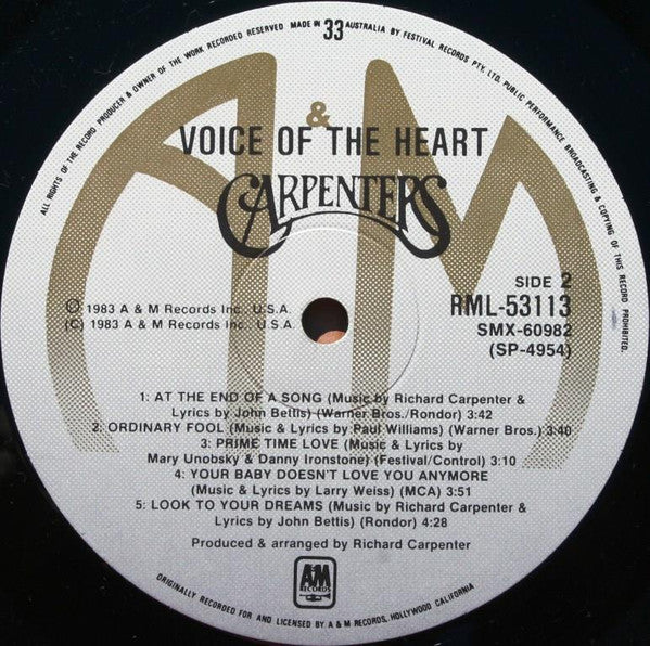 Carpenters – Voice Of The Heart (VG+/VG+) – LP, AU 1983 - Image 4