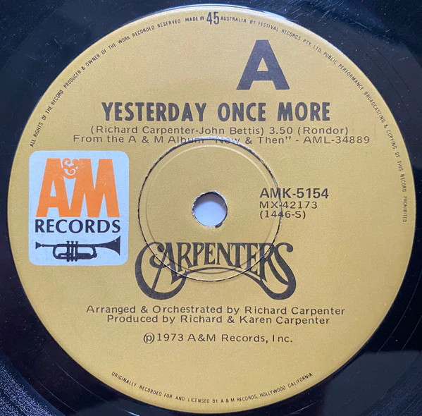 Carpenters – Yesterday Once More (VG/Generic) – 7", AU 1973