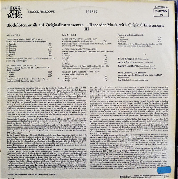 Charles Dieupart, William M. Babell, Jacob Jan Van Eyck, Alessandro Scarlatti, Georg Philipp Telemann – Blockflötenmusik Auf Originalinstrumenten | Recorder Music With Original Instruments - Ⅲ (1650-1750) (E/VG+) – LP, DE - Image 4
