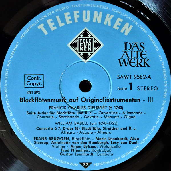 Charles Dieupart, William M. Babell, Jacob Jan Van Eyck, Alessandro Scarlatti, Georg Philipp Telemann – Blockflötenmusik Auf Originalinstrumenten | Recorder Music With Original Instruments - Ⅲ (1650-1750) (E/VG+) – LP, DE - Image 5