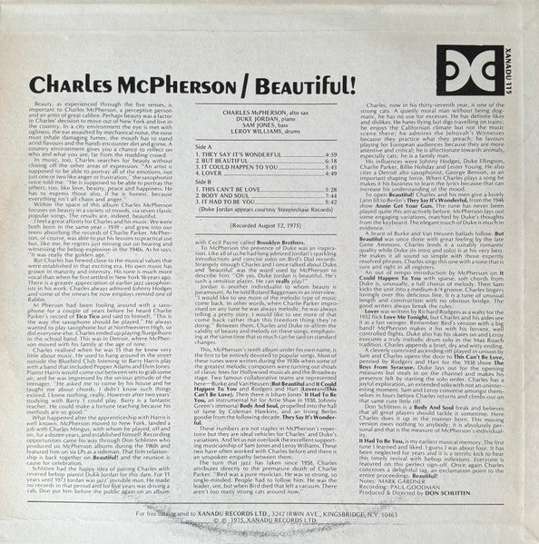 Charles McPherson – Beautiful! (VG+/VG+) – LP, US 1975 - Image 2