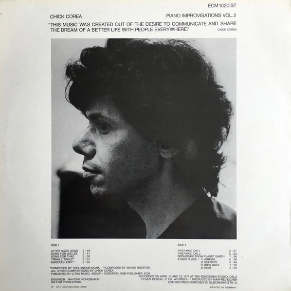 Chick Corea – Piano Improvisations Vol. 2 (VG/G+) – LP, DE 1972 - Image 2