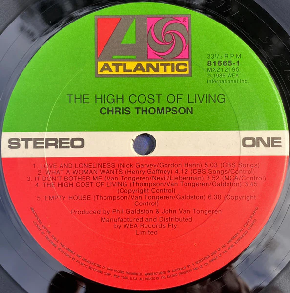 Chris Thompson – High Cost Of Living (E/E) – LP, AU 1986 - Image 3