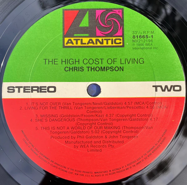 Chris Thompson – High Cost Of Living (E/E) – LP, AU 1986 - Image 4