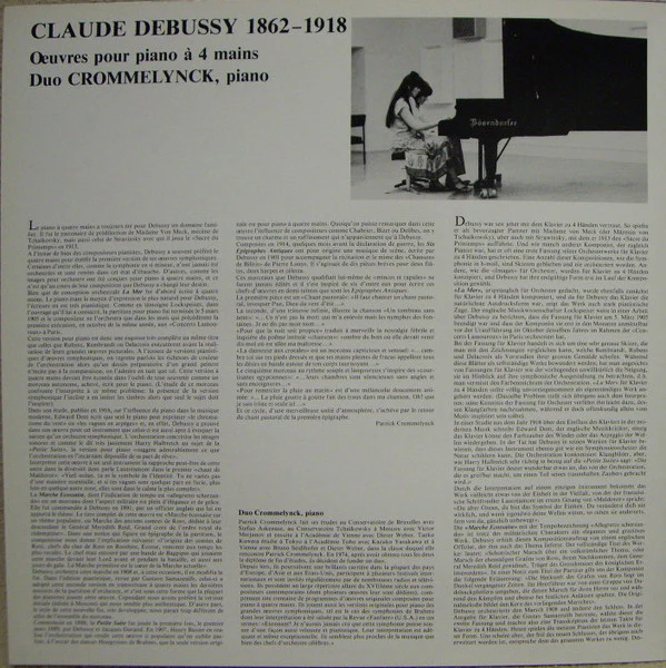 Claude Debussy, Duo Crommelynck – La Mer (Version Originale Pour Piano 4 Mains) / Marche Ecossaise / Petite Suite / Six Epigraphes Antiques (E/VG+) – LP, CH 1985 - Image 2