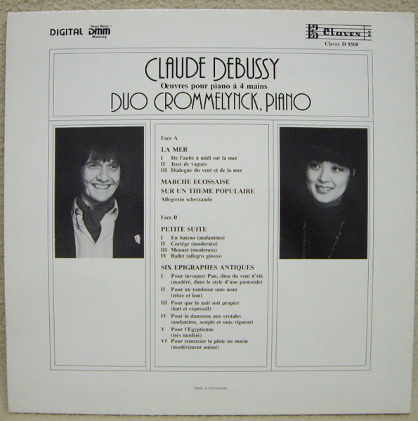 Claude Debussy, Duo Crommelynck – La Mer (Version Originale Pour Piano 4 Mains) / Marche Ecossaise / Petite Suite / Six Epigraphes Antiques (E/VG+) – LP, CH 1985 - Image 4