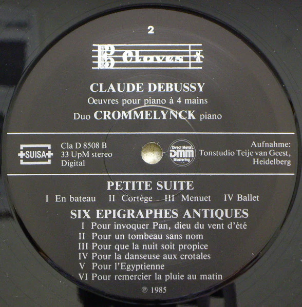 Claude Debussy, Duo Crommelynck – La Mer (Version Originale Pour Piano 4 Mains) / Marche Ecossaise / Petite Suite / Six Epigraphes Antiques (E/VG+) – LP, CH 1985 - Image 6