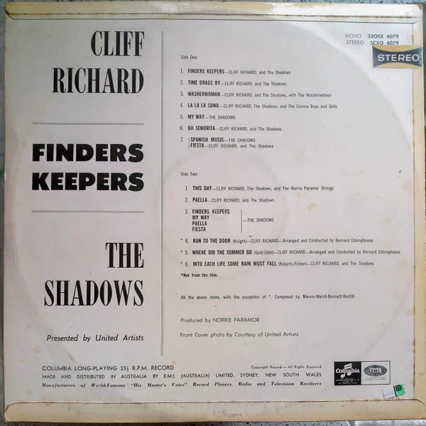 Cliff Richard & The Shadows – Finders Keepers (VG+/VG+) – LP, AU 1966 - Image 2