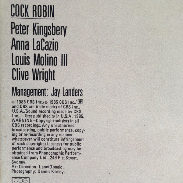 Cock Robin – Cock Robin (VG/E) – LP, AU 1985 - Image 3
