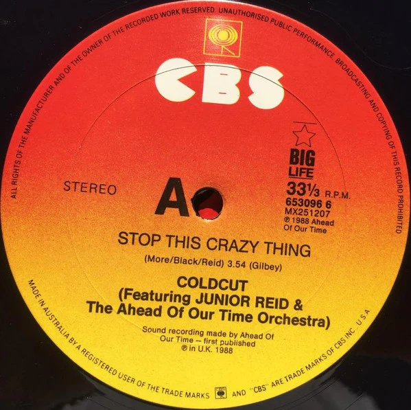 Coldcut, Junior Reid, Ahead Of Our Time Orchestra – Stop This Crazy Thing (VG+/VG+) – 12", AU 1988 - Image 3