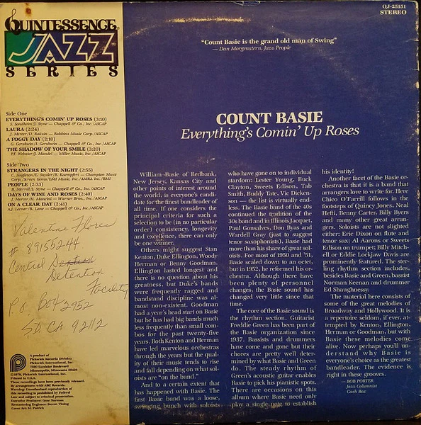 Count Basie – Everything's Comin' Up Roses (VG+/VG+) – LP, US 1978 - Image 2