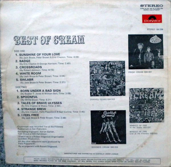 Cream – Best Of Cream (VG+/VG+) – LP, AU 1969 - Image 2