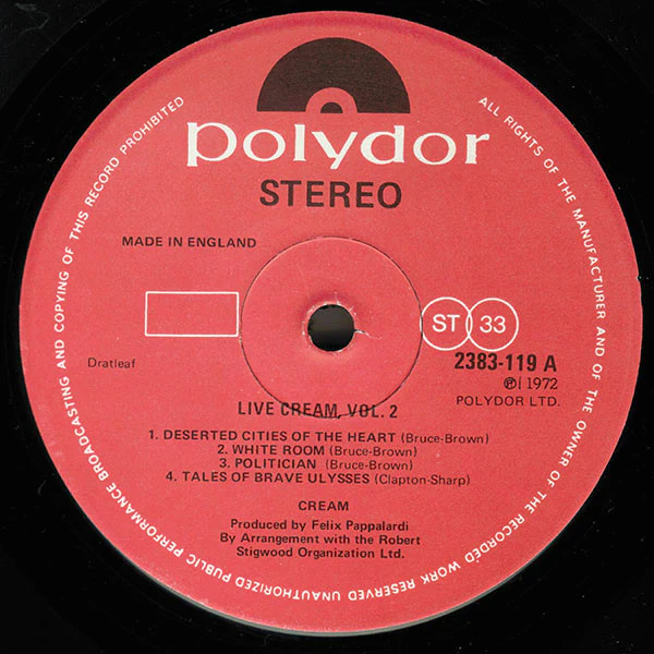 Cream – Live Cream Volume II (VG/VG+) – LP, UK 1972 - Image 3