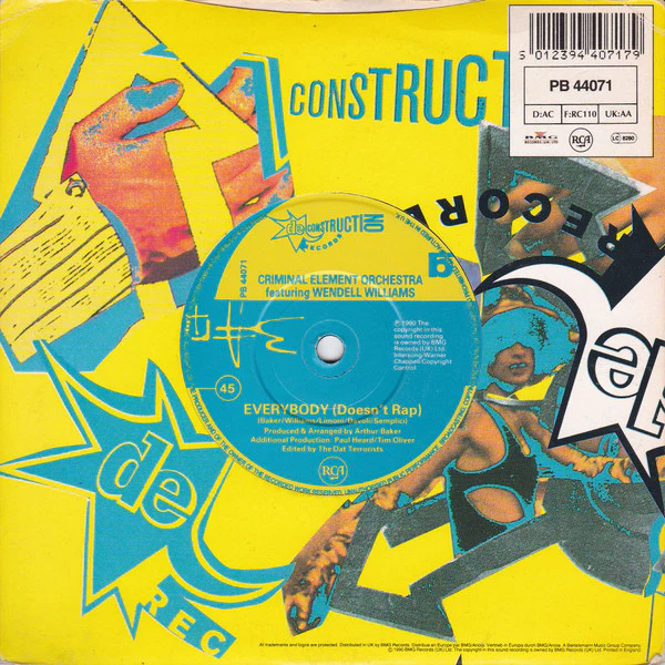 Criminal Element Orchestra – Everybody (Rap) (VG/VG+) – 7", UK 1990 - Image 2