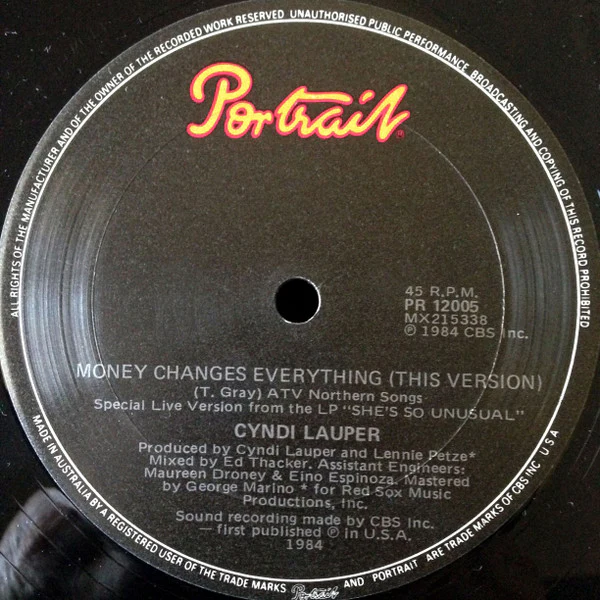 Cyndi Lauper – Money Changes Everything (VG+/VG+) – 12", AU 1985 - Image 5