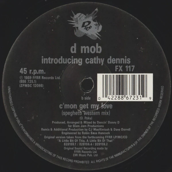 D Mob, Cathy Dennis – C'Mon And Get My Love (VG+/VG+) – 12", UK 1989 - Image 4