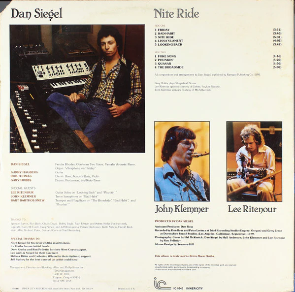 Dan Siegel – Nite Ride (VG+/VG) – LP, US 1980 - Image 2