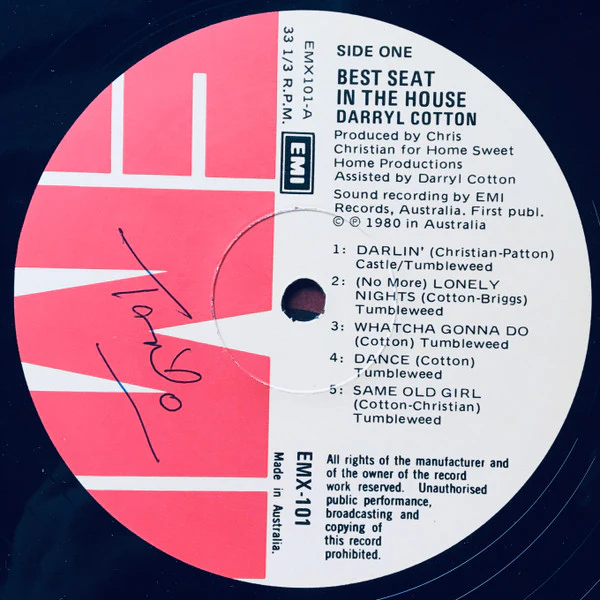Darryl Cotton – Best Seat In The House (E/VG+) – LP, AU 1980 - Image 3