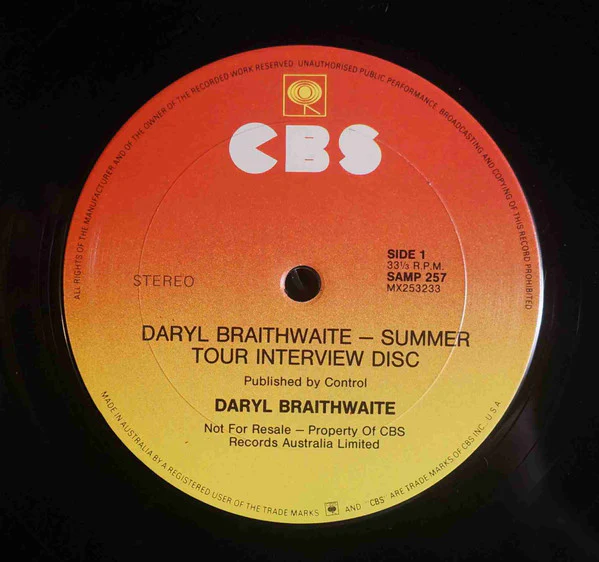 Daryl Braithwaite – Daryl Braithwaite - Summer Tour Interview Disc (VG+/Generic) – LP, AU 1989 - Image 3