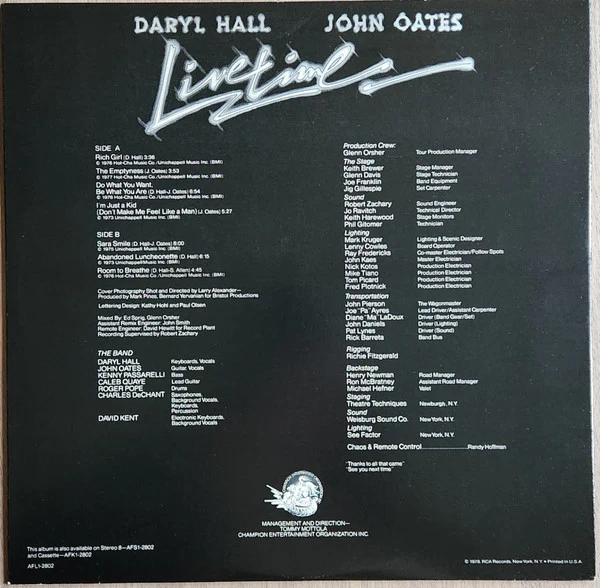 Daryl Hall & John Oates – Livetime (VG/VG+) – LP, US 1978 - Image 5