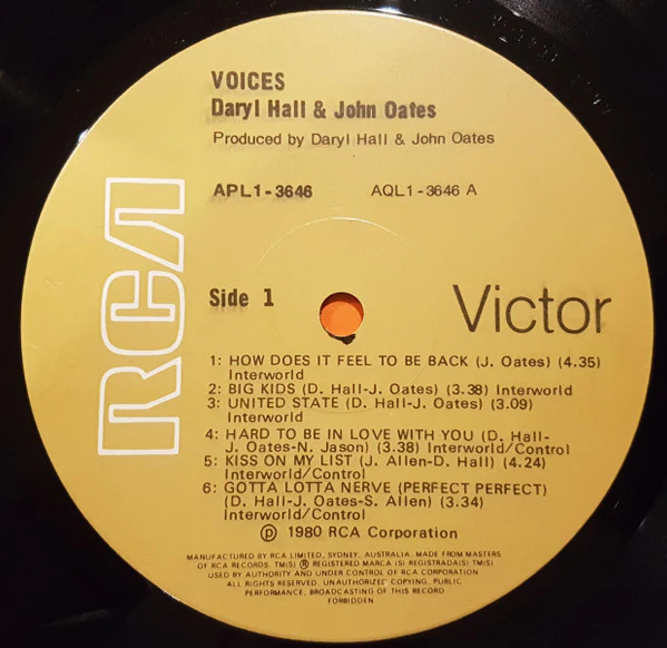 Daryl Hall & John Oates – Voices (VG/VG+) – LP, AU 1980 - Image 3
