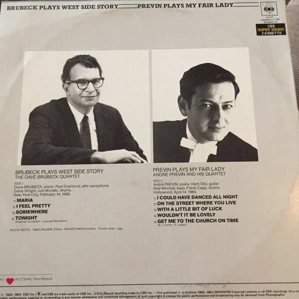 Dave Brubeck, André Previn – Brubeck Plays West Side Story / Previn Plays My Fair Lady (E/VG+) – LP, AU 1983 - Image 2