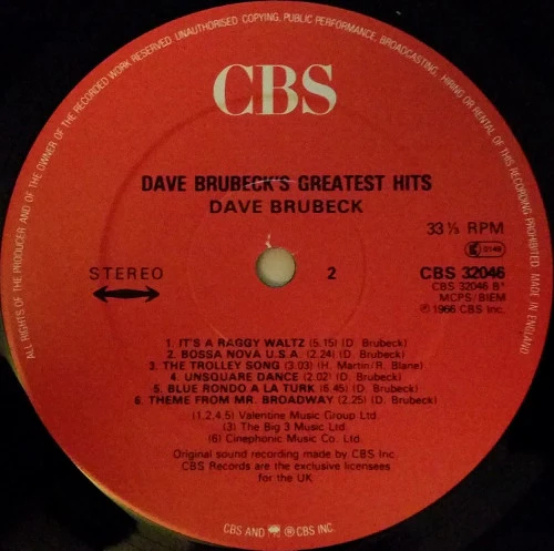 Dave Brubeck – Dave Brubeck's Greatest Hits (VG+/VG+) – LP, UK - Image 4