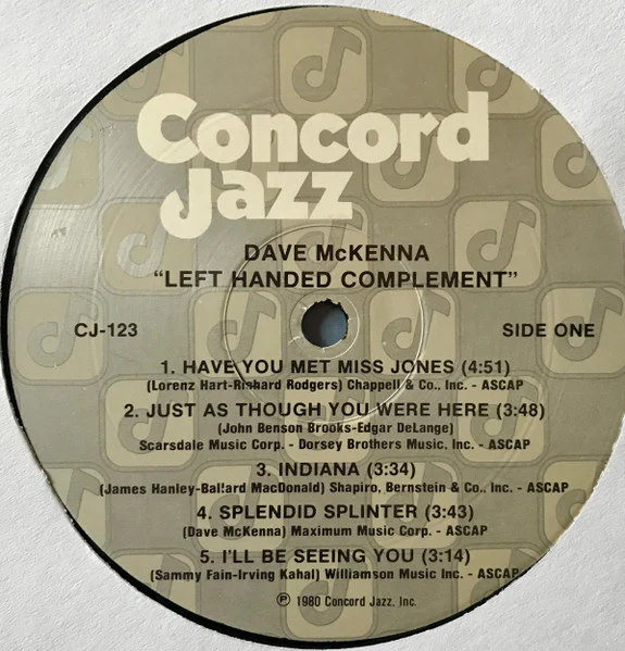 Dave McKenna – Left Handed Complement (E/VG+) – LP, US 1980 - Image 3