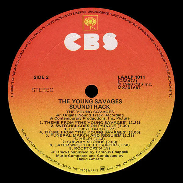 David Amram – The Young Savages (An Original Sound Track Recording) (E/VG+) – LP, AU 1981 - Image 4