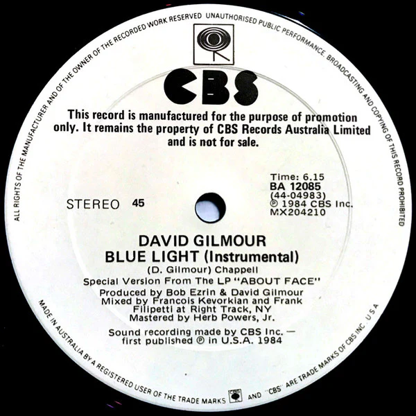 David Gilmour – Blue Light (VG+/VG+) – 12", AU 1984 - Image 4