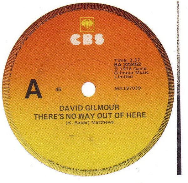 David Gilmour – There's No Way Out Of Here (VG+/Generic) – 7", AU 1978 - Image 2