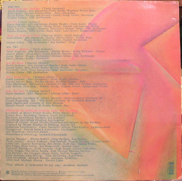 David Sanborn – Voyeur (VG+/VG+) – LP, US 1981 - Image 2