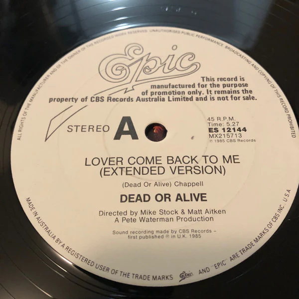 Dead Or Alive – Lover Come Back To Me (VG+/VG+) – 12", AU 1985 - Image 4