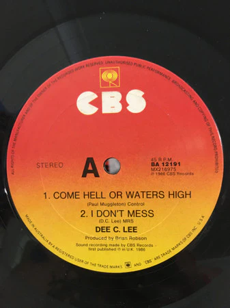 Dee C. Lee – Come Hell Or Waters High (VG+/Generic) – 12", AU 1986 - Image 2