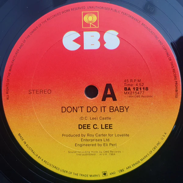 Dee C. Lee – Don't Do It Baby (VG+/VG+) – 12", AU 1984 - Image 3