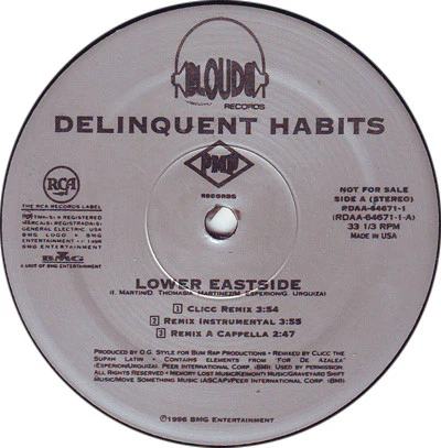 Delinquent Habits – Lower Eastside (Clicc Remix) (VG+/Generic) – 12", US 1996