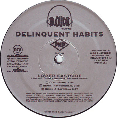 Delinquent Habits – Lower Eastside (Clicc Remix) (VG+/Generic) – 12", US 1996 - Image 2