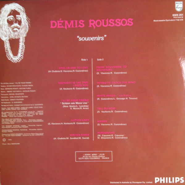 Demis Roussos – Souvenirs (VG+/VG+) – LP, AU 1975 - Image 2