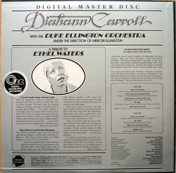 Diahann Carroll, The Duke Ellington Orchestra, Mercer Ellington – A Tribute To Ethel Waters (VG+/VG+) – LP, US 1978 - Image 3