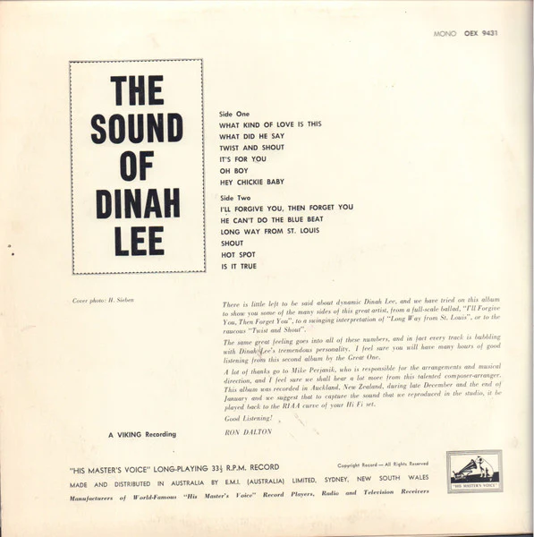 Dinah Lee – The Sound Of Dinah Lee (VG+/VG+) – LP, AU 1965 - Image 2