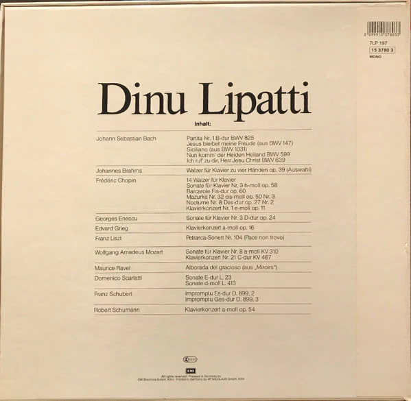 Dinu Lipatti – Bach / Brahms / Chopin / Enescu / Grieg / Liszt / Mozart / Ravel / Scarlatti / Schubert / Schumann (VG+/VG+) – 7xLP, DE - Image 2