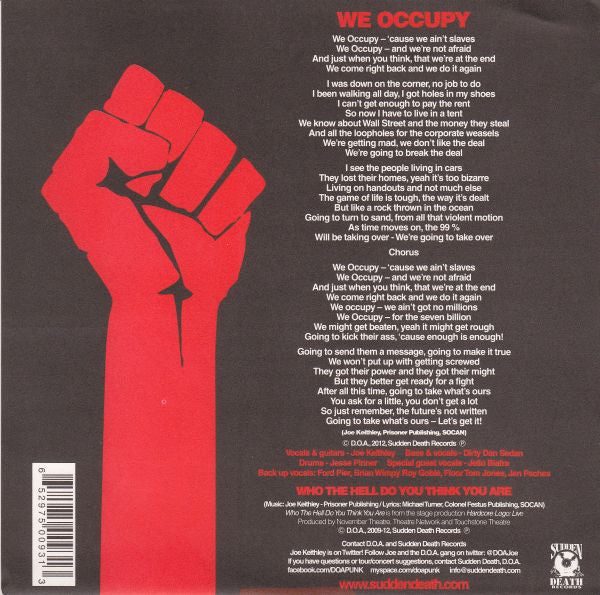 D.O.A. – We Occupy / Who The Hell Do You Think You Are (E/E) – 7", US 2012 - Image 2