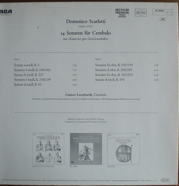 Domenico Scarlatti, Gustav Leonhardt – 14 Sonate Per Clavicembalo (E/E) – LP, EU 1979 - Image 4