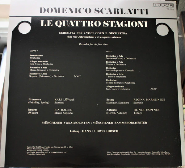 Domenico Scarlatti – Le Quattro Stagioni (VG+/VG+) – LP, CH 1977 - Image 2